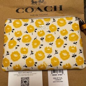 Coach Corner Zip Wristlet with Floral Print